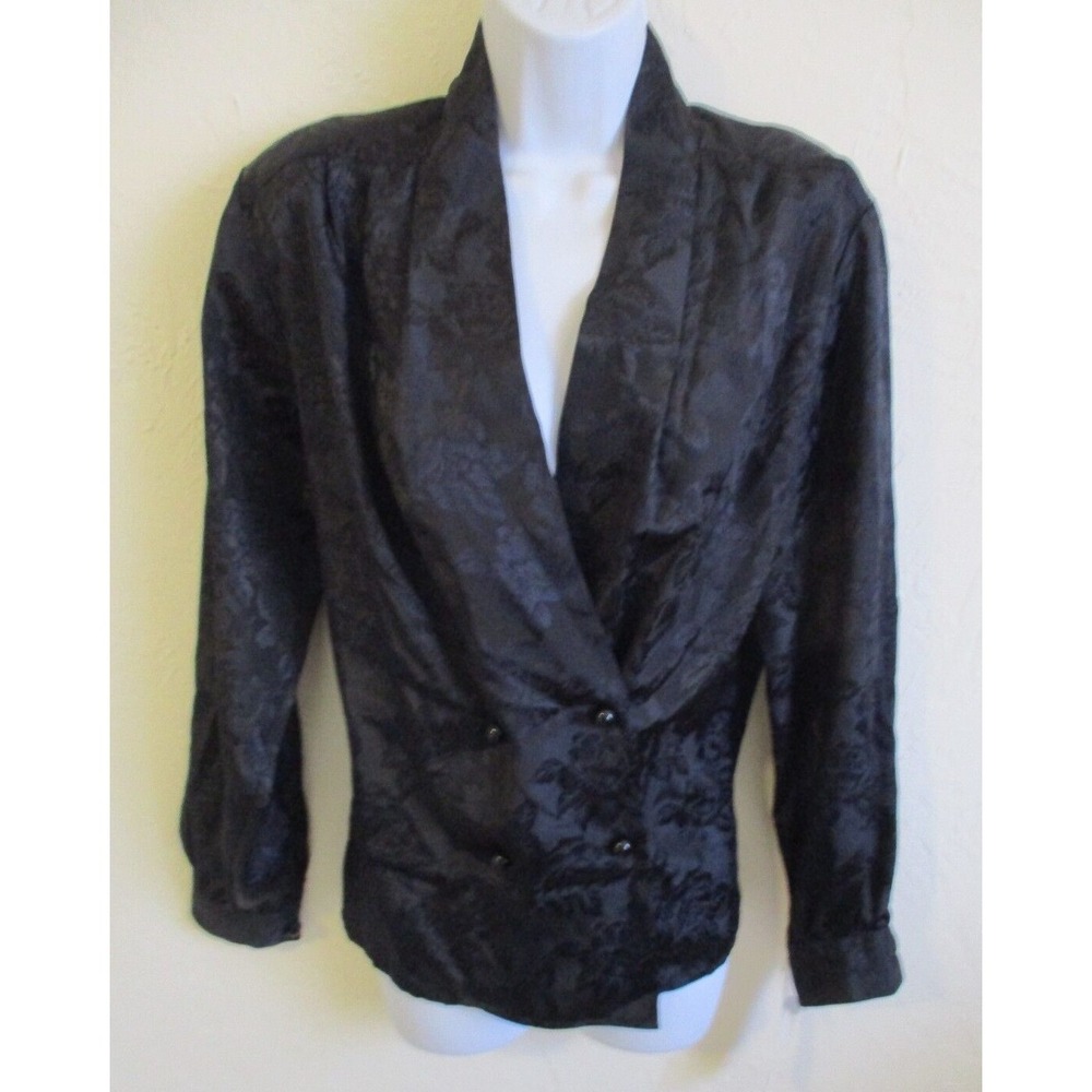 VTG 90's Laura & Jayne Blouse Size 6 NWT Black Dressy Top Plunging V-Neck